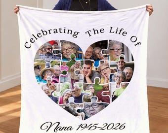 Custom Photo Collage Memorial Blanket, Always In My Heart Picture Throw, Loss Of Loved One Sympathy Gift, Puzzle Heart Bereavement Keepsake