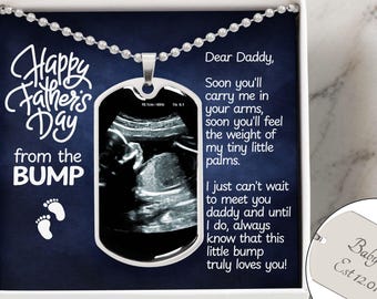 Happy 1st Fathers Day from Bump, Baby Ultrasound Gift for Dad to Be, Expectant Father Photo Necklace, Custom Sonogram Jewelry, New Dad Gift