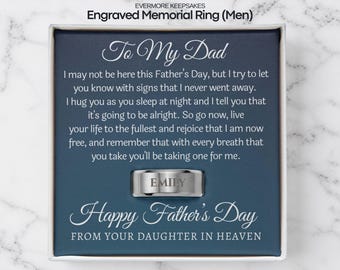 Daughter Engraved Memorial Ring Men, Happy Father's Day from Heaven, Men Sympathy Ring, Loss of Daughter Ring for Grieving Dad, Remembrance
