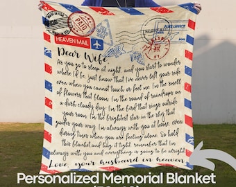 Loss of Husband Blanket, Wife Memorial Throw, Postcard Mail from Heaven, Lost Spouse, Custom Sympathy Gift for Widow, Bereavement Keepsake