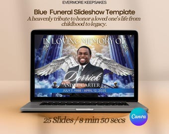 Blue Funeral Slideshow Template, Church Memorial Service, Celebration of Life Blue Sky Obituary Program, Canva Edit Instant Download Slides