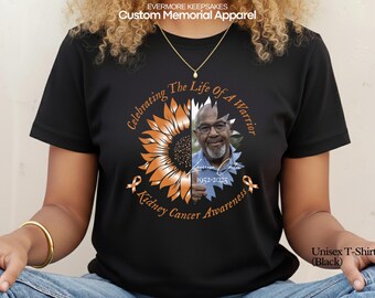 Personalized Kidney Cancer Awareness Memorial Shirt, Orange Ribbon Tee, In Loving Memory Apparel, Kidney Cancer Warrior Hoodie & Sweatshirt