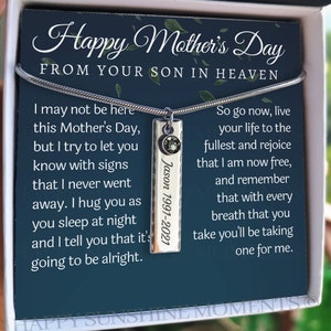 Happy Mothers Day From Heaven, Loss of Son Gift for Mother, Son Memorial, Sympathy Necklace, Remembrance Gift, Loving Memory of Son Keepsake