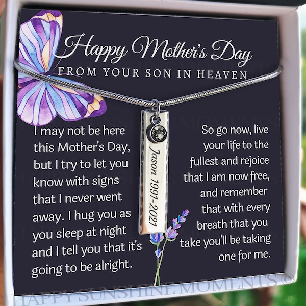 Happy Mothers Day From Heaven, Loss of Son Gift for Mother, Son Memorial, Sympathy Necklace, Remembrance Gift, Loving Memory of Son Keepsake