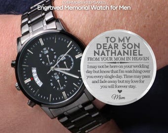 Mom Memorial Gift for Groom, Wedding Day Grief Gift for Groom, Engraved Memorial Watch for Men, Groom Remembrance Gift, In Loving Memory Mom