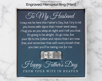 Wife Engraved Memorial Ring, Father's Day from Wife in Heaven, Men Sympathy Ring, Loss of Wife Ring for Grieving Husband, Wife Remembrance