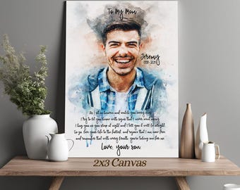 Loss of Son Memorial Canvas, Sympathy Poster Custom Watercolor Portrait, Son Memorial Portrait from Photo, Mother's Day Gift Grieving Mom