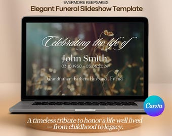 Editable Funeral Service Slideshow Template, Custom Memorial Video, Celebration of Life Slides, Tribute Presentation, Canva Instant Download
