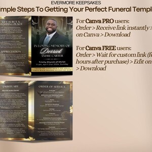 black & gold Funeral program template, heaven theme funeral template, gold sky heaven template, 4 page bifold funeral program template, obituary digital PDF printable celebration of life funeral booklet funeral brochure canva edit funeral template canva order of service funeral canva template in loving memory of funeral poem digital download editable funeral template