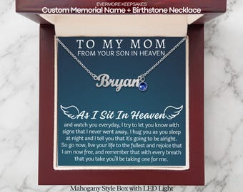 Loss of Son Gift for Mom, Son Memorial Name Necklace, Custom Name Remembrance Jewelry, Grief Birthstone Necklace, Sympathy Gift Mom Lost Son
