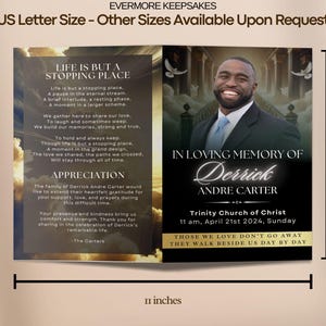 black & gold Funeral program template, heaven theme funeral template, gold sky heaven template, 4 page bifold funeral program template, obituary digital PDF printable celebration of life funeral booklet funeral brochure canva edit funeral template canva order of service funeral canva template in loving memory of funeral poem digital download editable funeral template