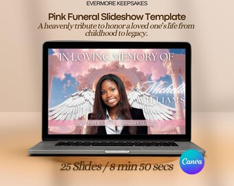 Pink Funeral Slideshow Template: Celebration of Life (Canva Edit, Instant Download)