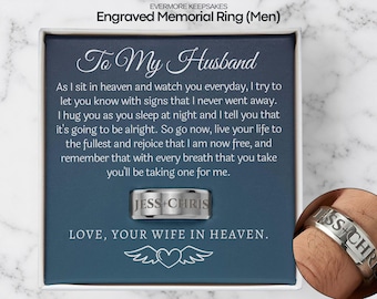 Wife Engraved Memorial Ring, Husband Lost Wife, Wife in Heaven, Men Sympathy Ring, Loss of Wife Ring for Grieving Husband, Wife Remembrance