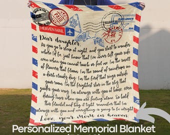 Letter from Heaven Memorial Blanket, Loss of Mother Sympathy Gift for Daughter, Mom in Heaven Grief Blanket, Mom Bereavement Comfort Throw