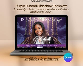 Purple Funeral Slideshow Template: Celebration of Life (Canva Edit, Instant Download)