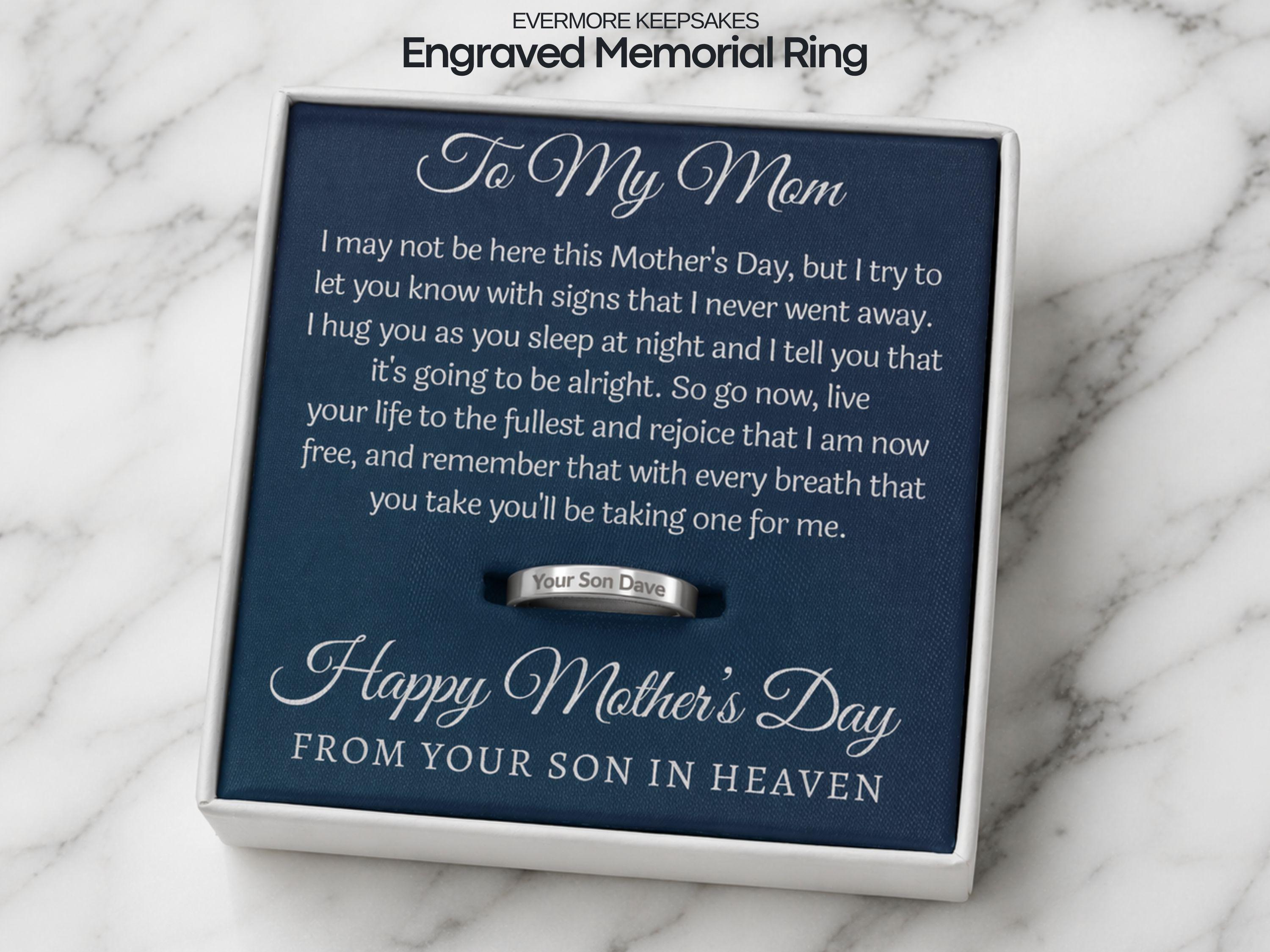 Son Engraved Memorial Ring, Mother's Day From Son in Heaven, Loss of ...