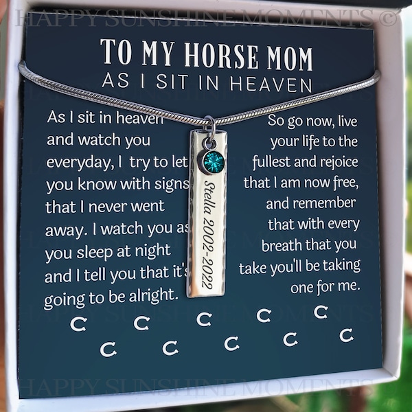 Personalized Horse Memorial Gift, Horse Loss Keepsake, Grieving Horse Mom, Horse in Heaven, Engraved Necklace, Condolence Comfort Mourning