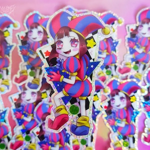 Adesivi in vinile glitterati Pomni | L'incredibile fanart del circo digitale