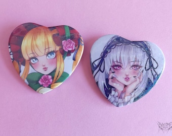 Rozen Maiden Shinku & Suigintou • Holographic Stardust Heart Button Pins