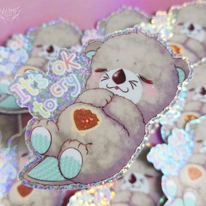Va bene piangere il peluche della lontra addormentata - adesivi in vinile Kawaii Glitter