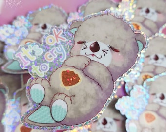 It's Ok To Cry Sleeping Otter Plushie - Kawaii Glitzer-Vinylaufkleber