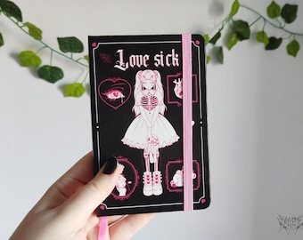 A6 Leatherette Paper Notebook Lovesick • Cute Notebook • Leather Hard Cover Notebook