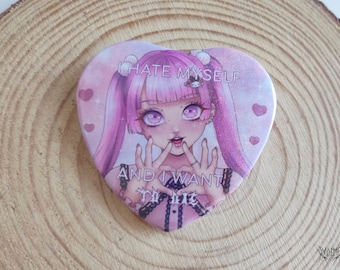 Holographic Stardust Heart Button Pins • Dracu laura Haunt C0uture • Alice in Wonderland • Bittersweet • Jirai Scissors • Hate