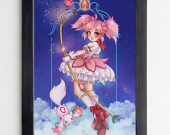 Madoka Magica mit Kyubey – Pearly Print Fanart