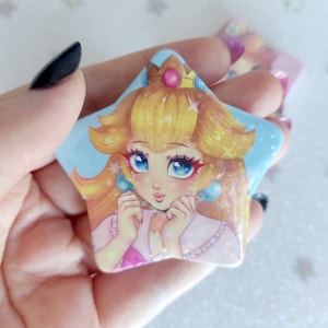 Mario Princesses Fanart - Holographic Star Button Pins