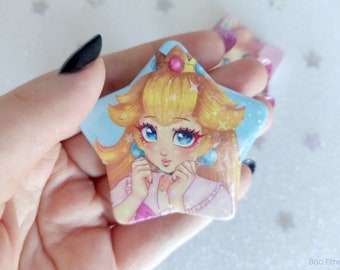 Mario Princesses Fanart - Holographic Star Button Pins
