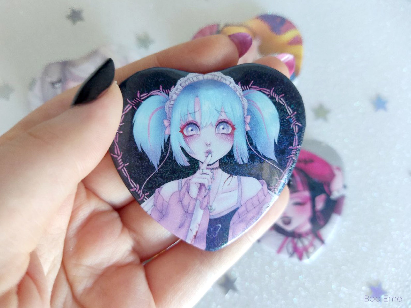 Holographic Stardust Heart Button Pins • Dracu Laura Haunt C0uture ...