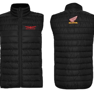 May include: Black quilted vest with a red "Honda" logo on the back and a red "G.C. Racing" logo on the front.