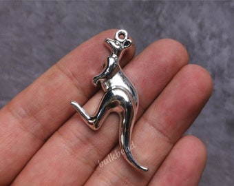 Kangeroo Charm Tibetan Silver Solid Pendant 3d 10 Pieces