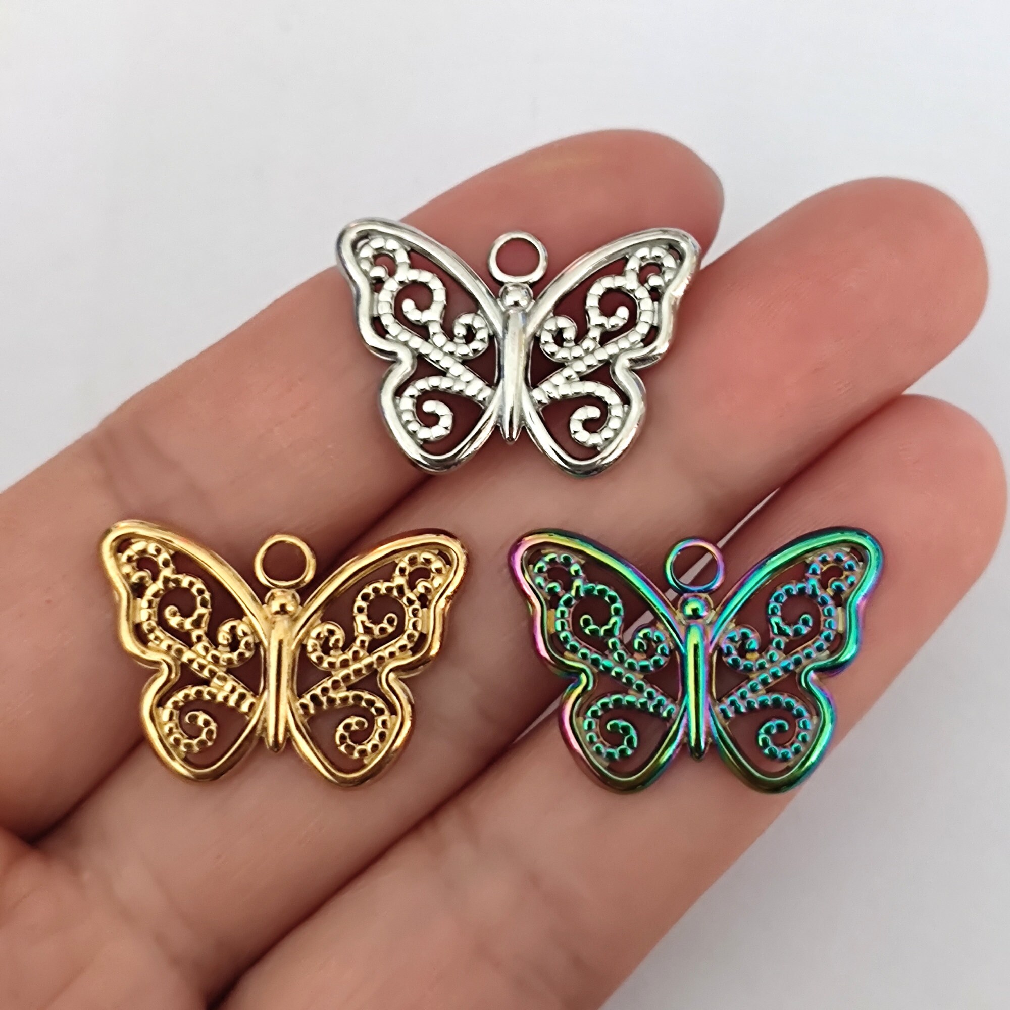 Butterfly Charm Rainbow Metal Stainless Steel