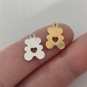 Tiny Stainless Steel Bear Charm (12x10mm)