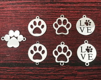Stainless Steel Dog Paw Connector: Pet Charm