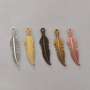 Feather Charm Antique Silver Tone For Jewelry Making