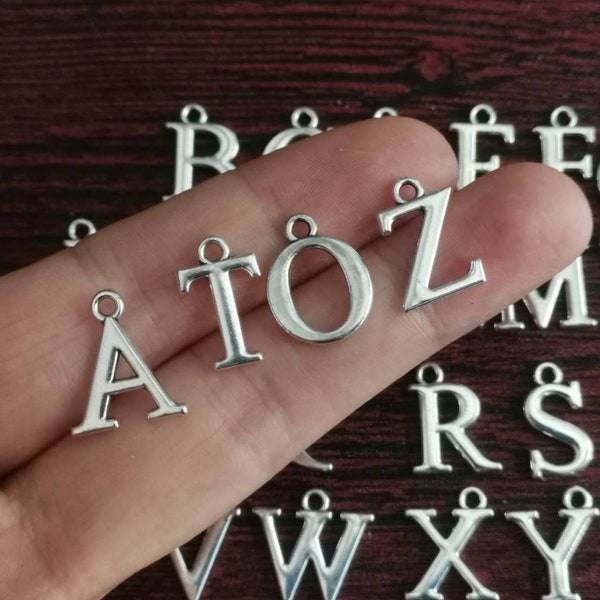 A To Z 26 Letters Charm Alphabet Charm Antique Silver Tone
