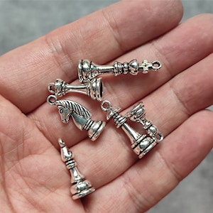 Chess Charm Antique Silver Tone 6PCS Set