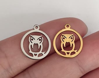 Small Owl Charm - Stainless Steel Bird Pendant