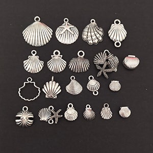 Muschel Charm Set Antik Silber Ton für die Schmuckherstellung