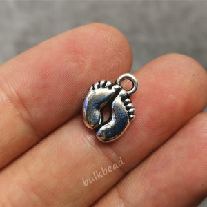 25 Baby Feet Charms/ Pendants Antique Silver 12mm 
