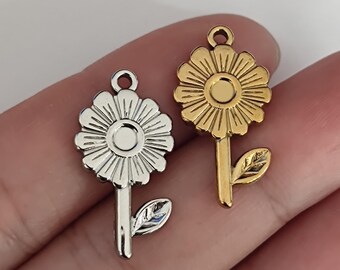 One Side Sunflower Charm - Stainless Steel Flower Pendant