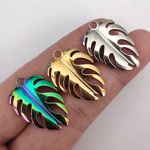 Monstera Leaf Charm Rainbow Metal Stainless Steel