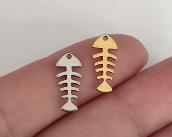 Tiny Fish Bone Charm - Stainless Steel Fish Pendant