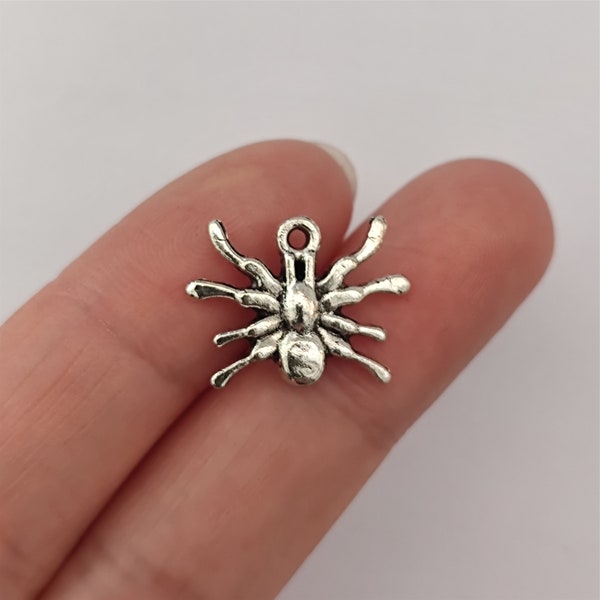 Spider Charm Antique Silver Tone For Jewelry Making