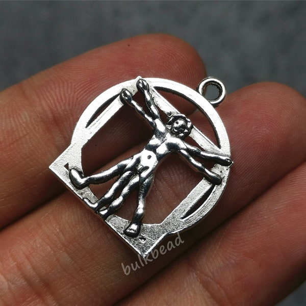 Vitruvian Man Charm Antique Silver Tone For Jewelry Making