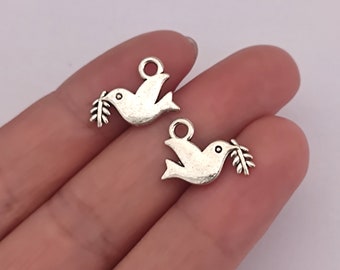 Tiny Peace Dove Charm Antique Silver Tone para la fabricación de joyas