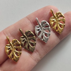 Monstera Leaf Charm Antique Silver Tone