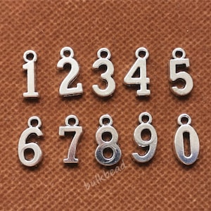 0-9 Number Charm Set Antique Silver Tone